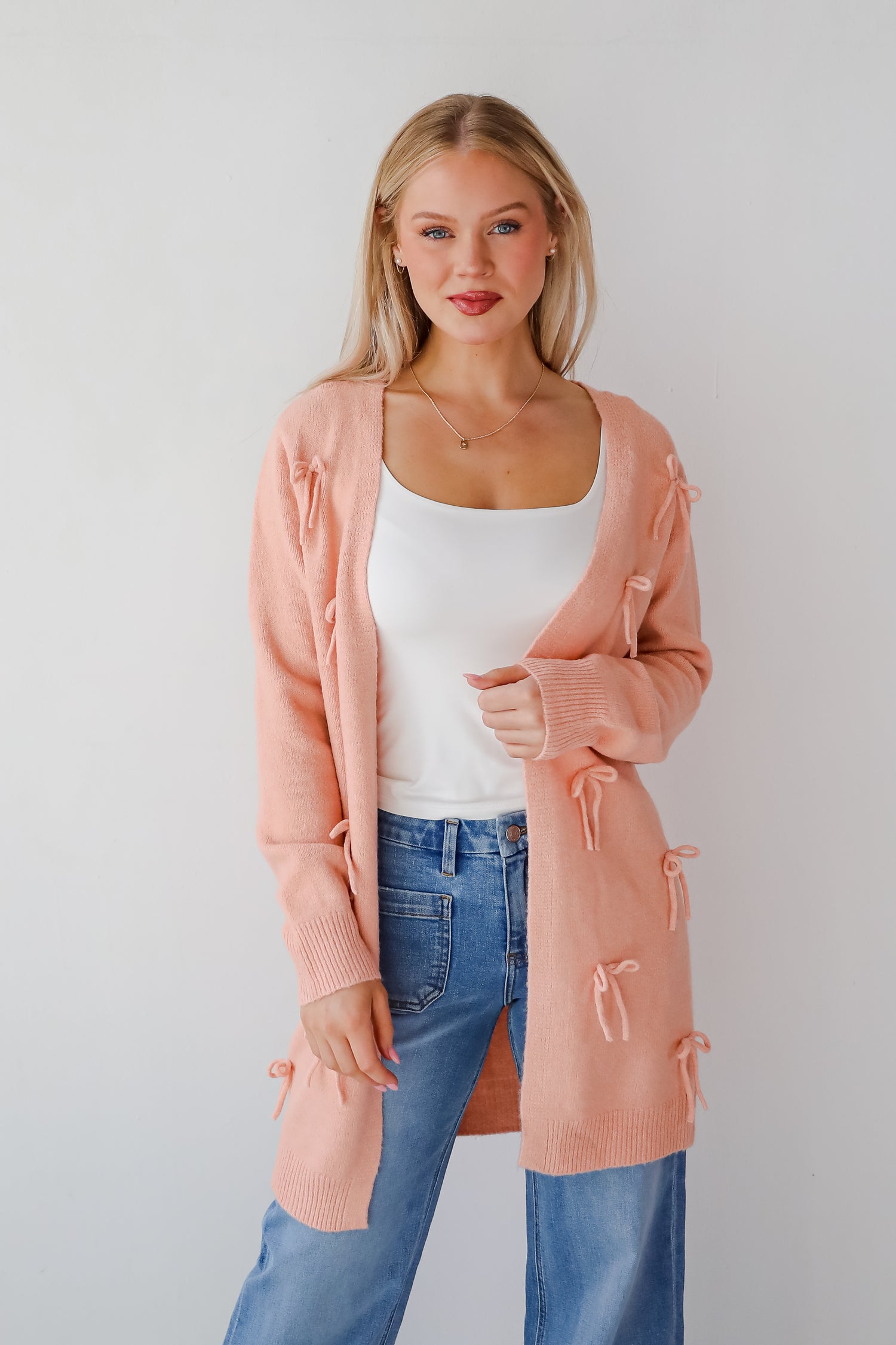 Trendy Potential Blush Bow Sweater Cardigan