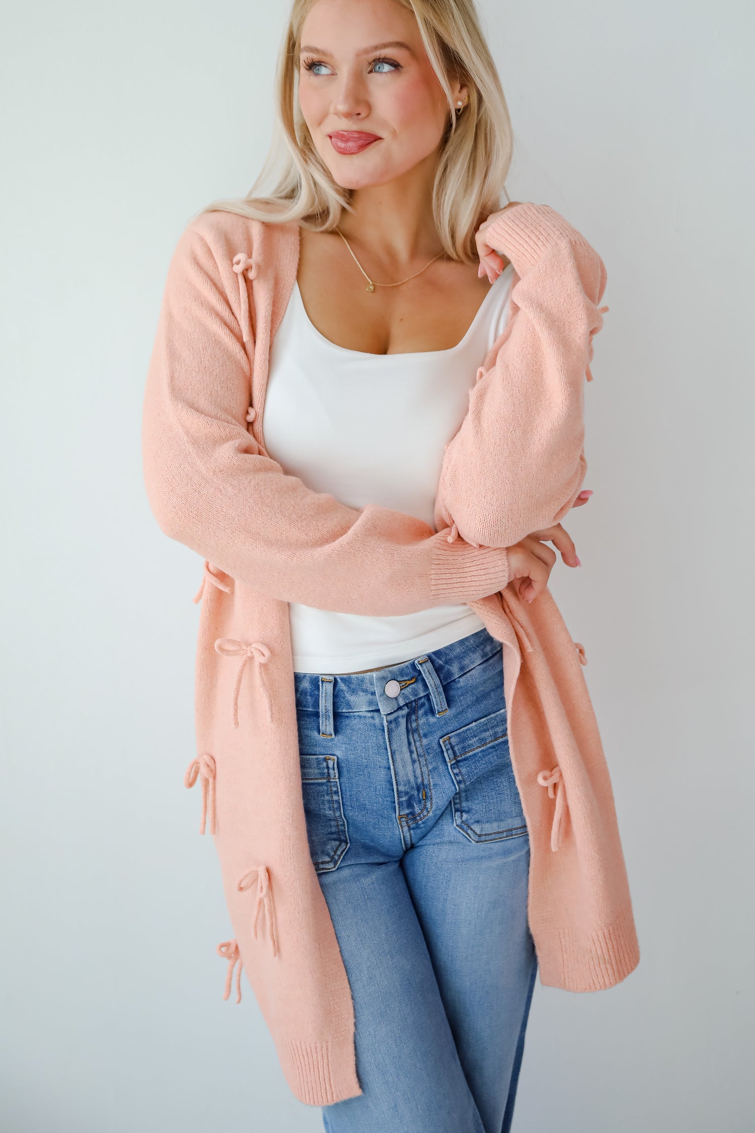 Trendy Potential Blush Bow Sweater Cardigan