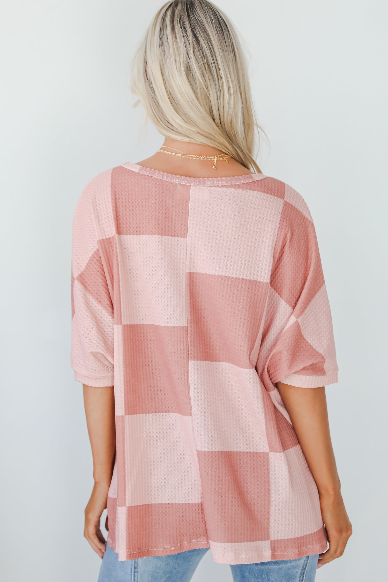 Delaney Blush Checkered Waffle Knit Top