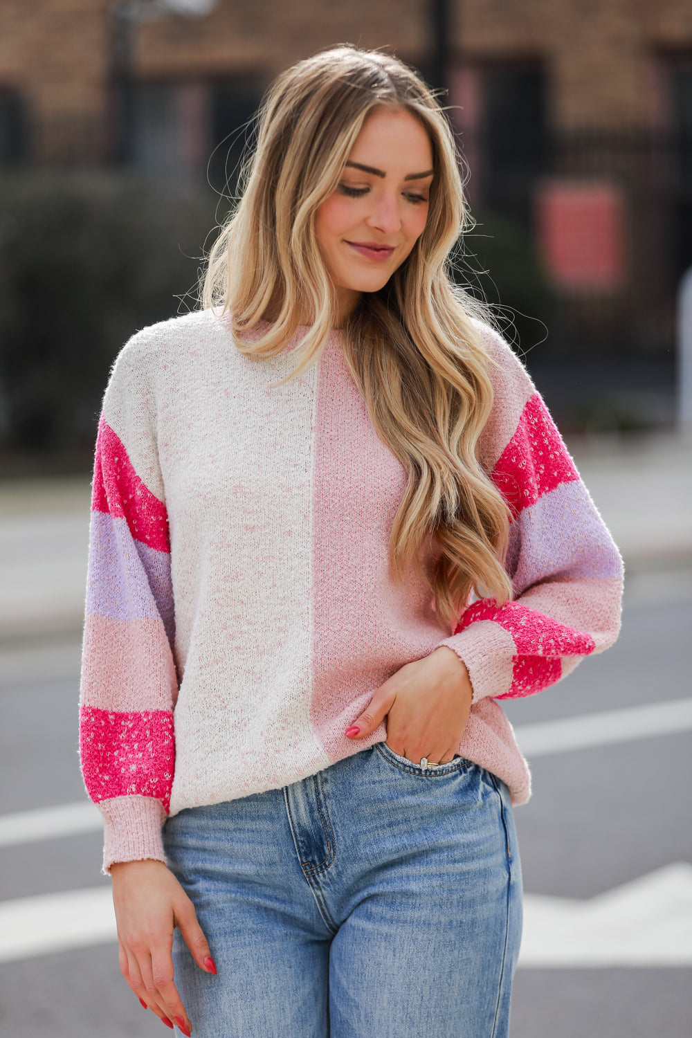 cute Blush Color Block Sweater
