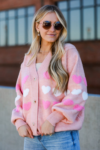 cute Blush Heart Sweater Cardigan