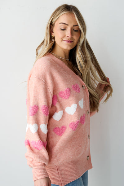 oversized Blush Heart Sweater Cardigan