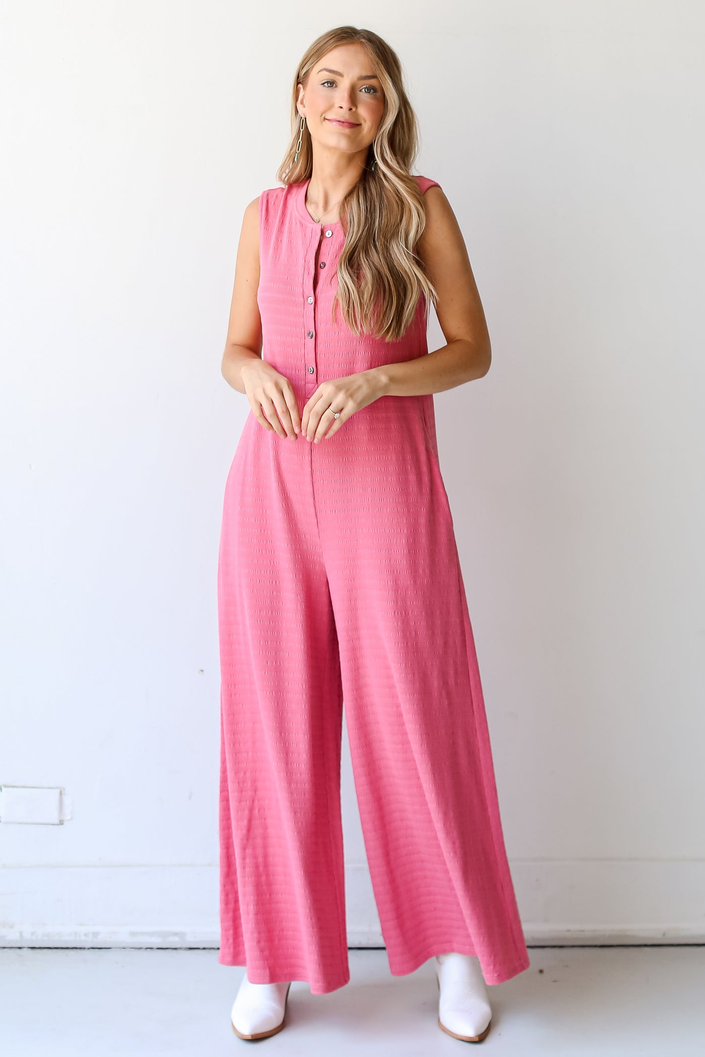pink knit oversized Jumpsuit front view
