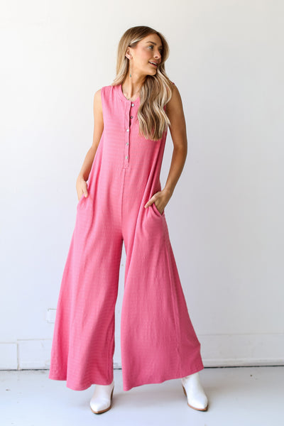 pink knit oversized Jumpsuit on dress up model
