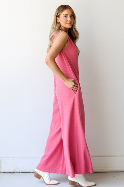 pink knit oversized Jumpsuit side view