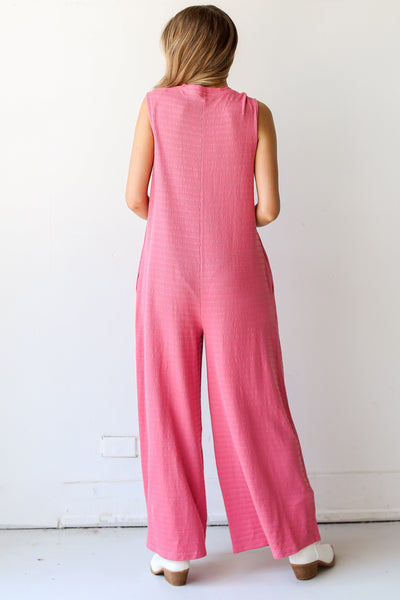 pink knit oversized Jumpsuit back view