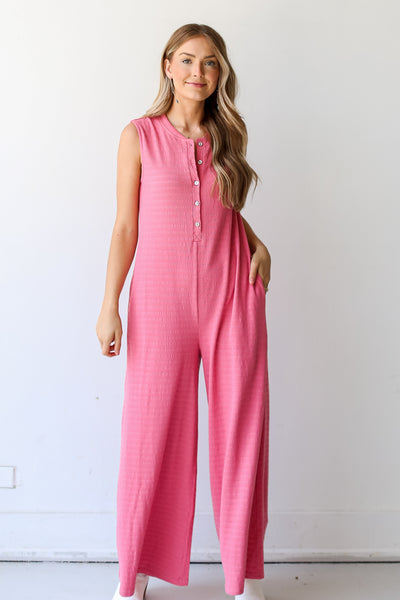 pink knit oversized Jumpsuit on model