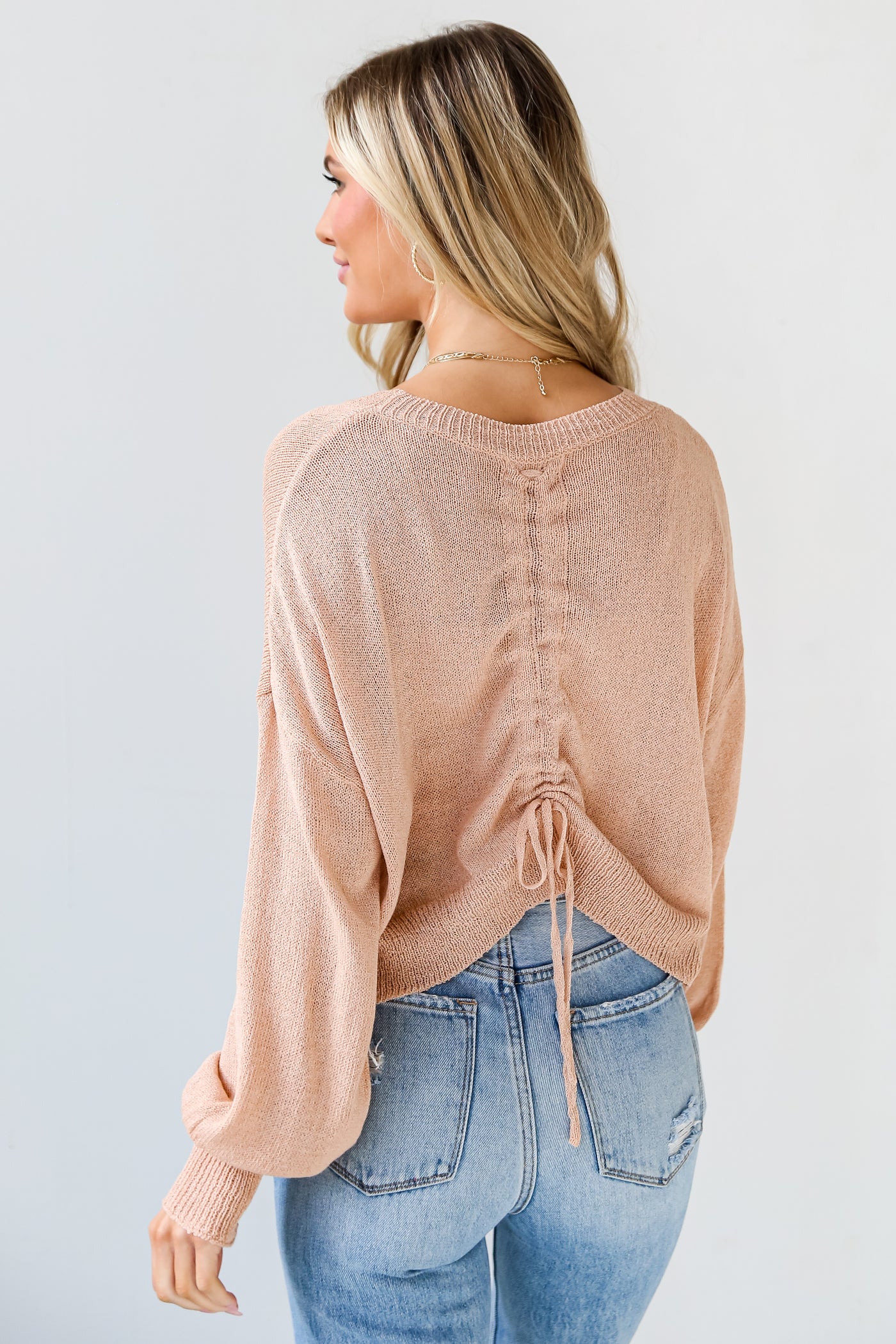 trendy Blush Lightweight Knit Sweater back view