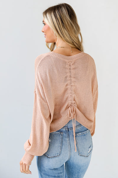 trendy Blush Lightweight Knit Sweater back view