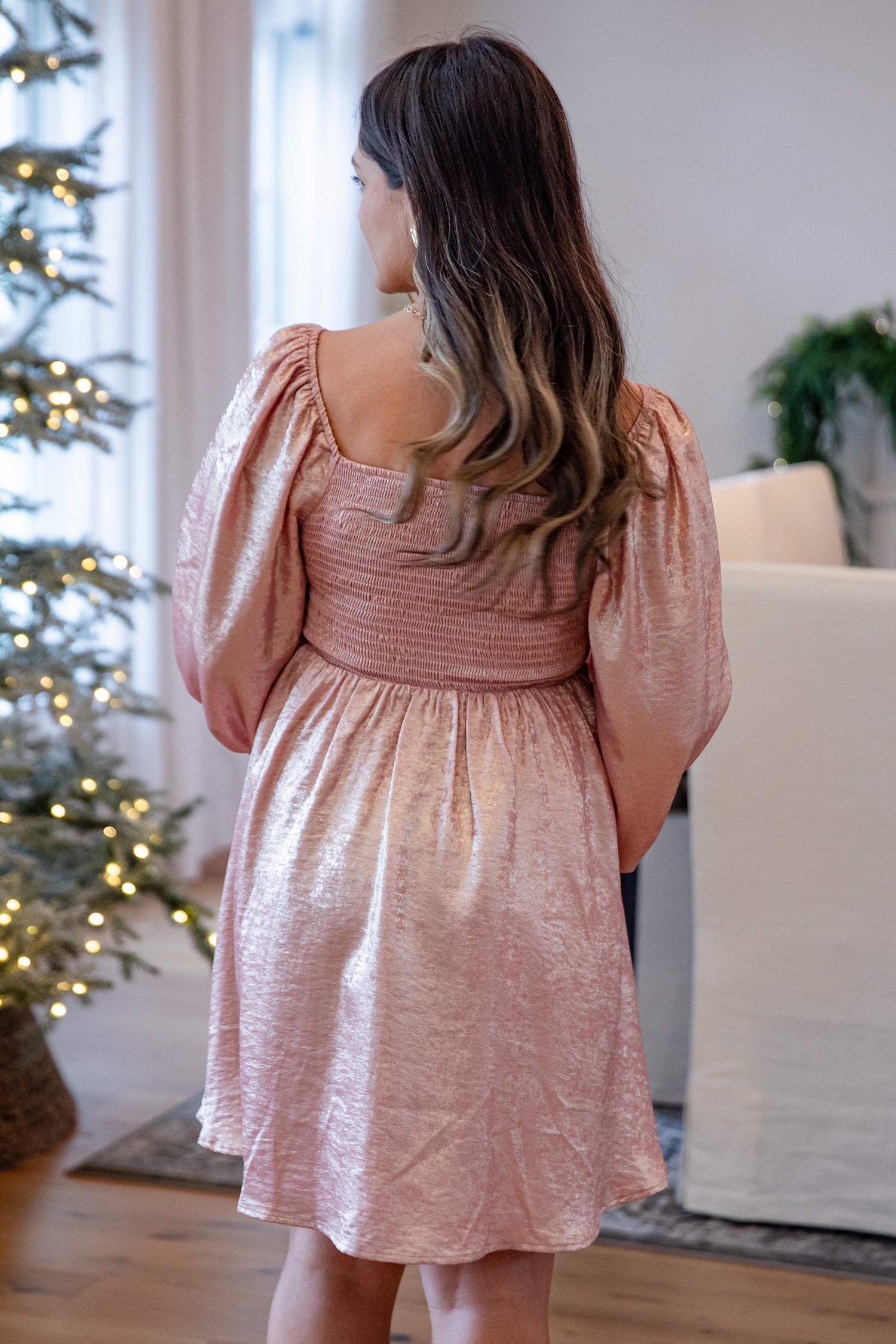 Glistening Blush Metallic Mini Dress | Trendy Women's Dress | Dress Up Blush / Small Glistening Blush Metallic Mini Dress | Trendy Women's Dress | Dress Up Blush / Small
