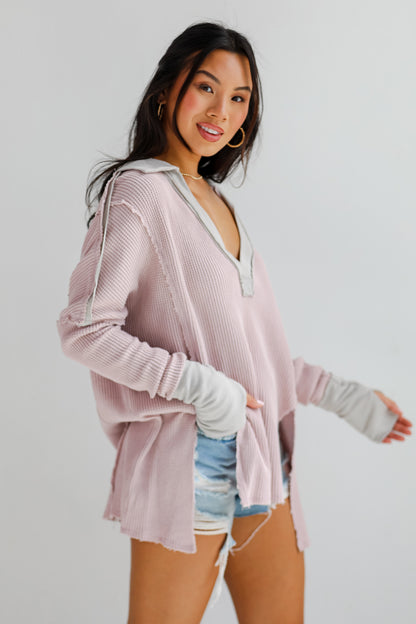 Utterly Adored Mauve Oversized Waffle Knit Top