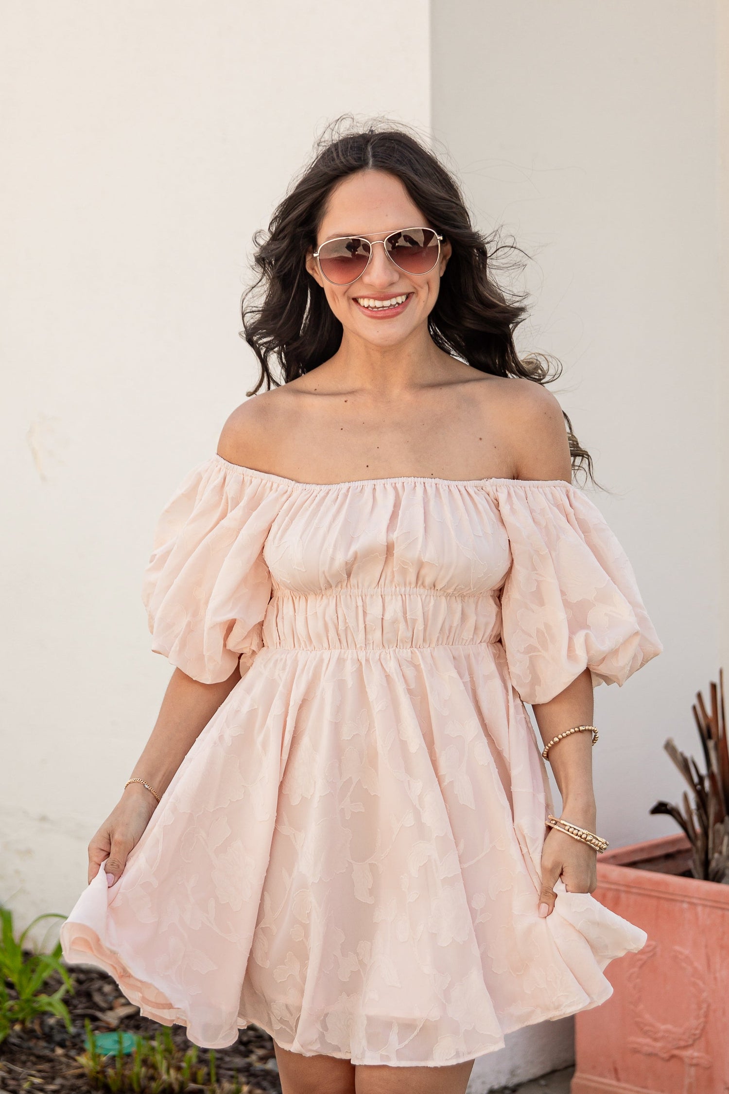 Blush Puff Sleeve Mini Dress | Trendy Women's Clothing | ShopDressUp Blush / Medium Blush Puff Sleeve Mini Dress | Trendy Women's Clothing | ShopDressUp Blush / Medium
