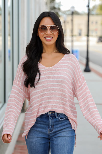 Autumn Favorite Blush Striped Lightweight Knit Sweater