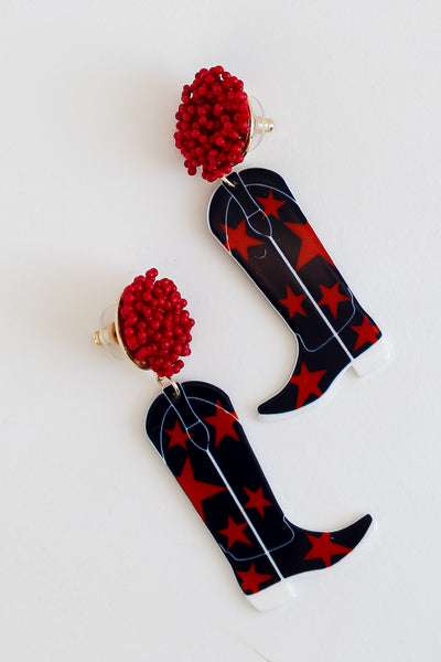 Red + Navy Cowboy Boot Earrings