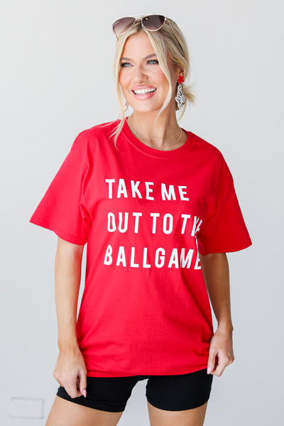 Red Take Me Out To The Ballgame Tee front view