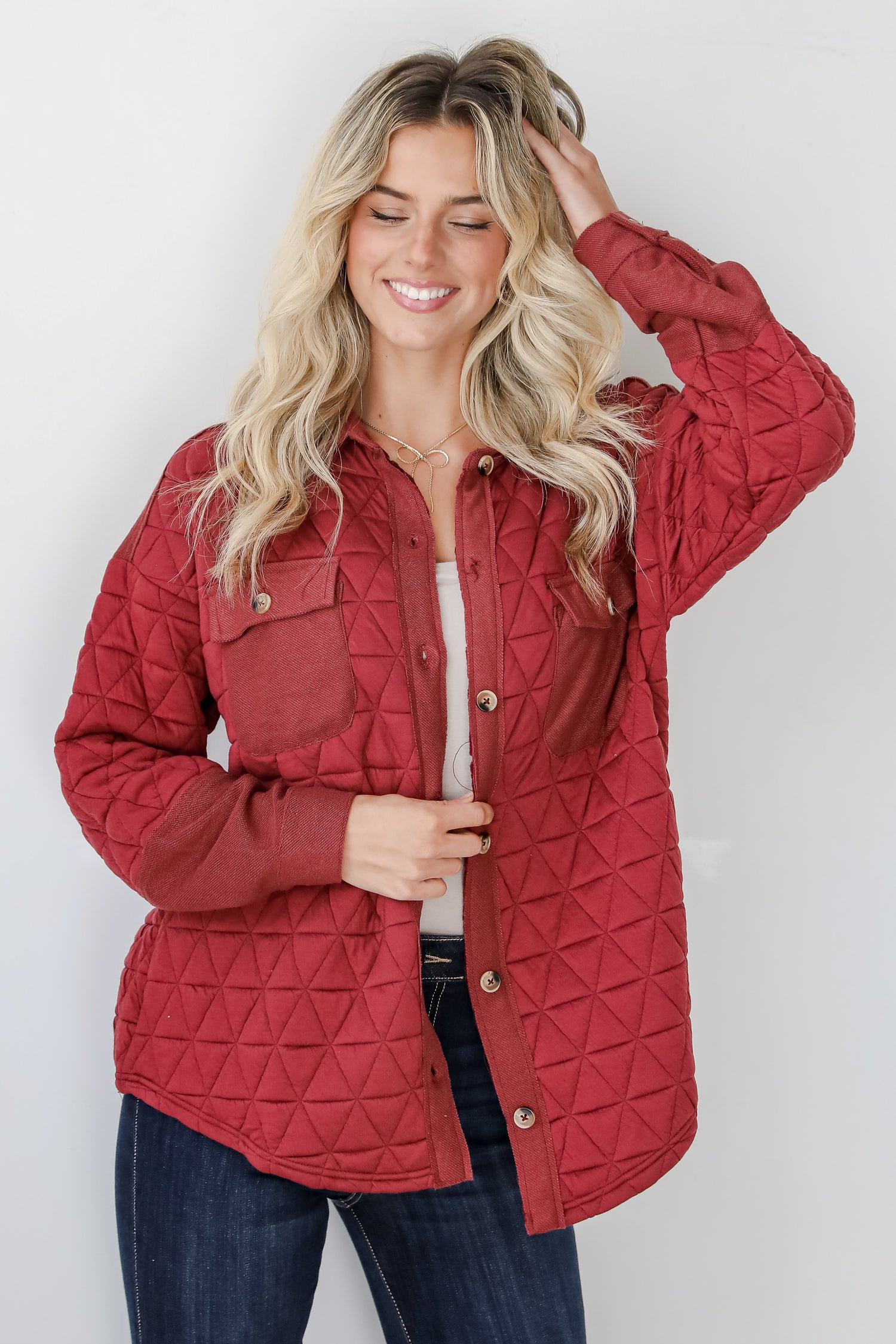 Seasonal Cuteness Brick Quilted Shacket