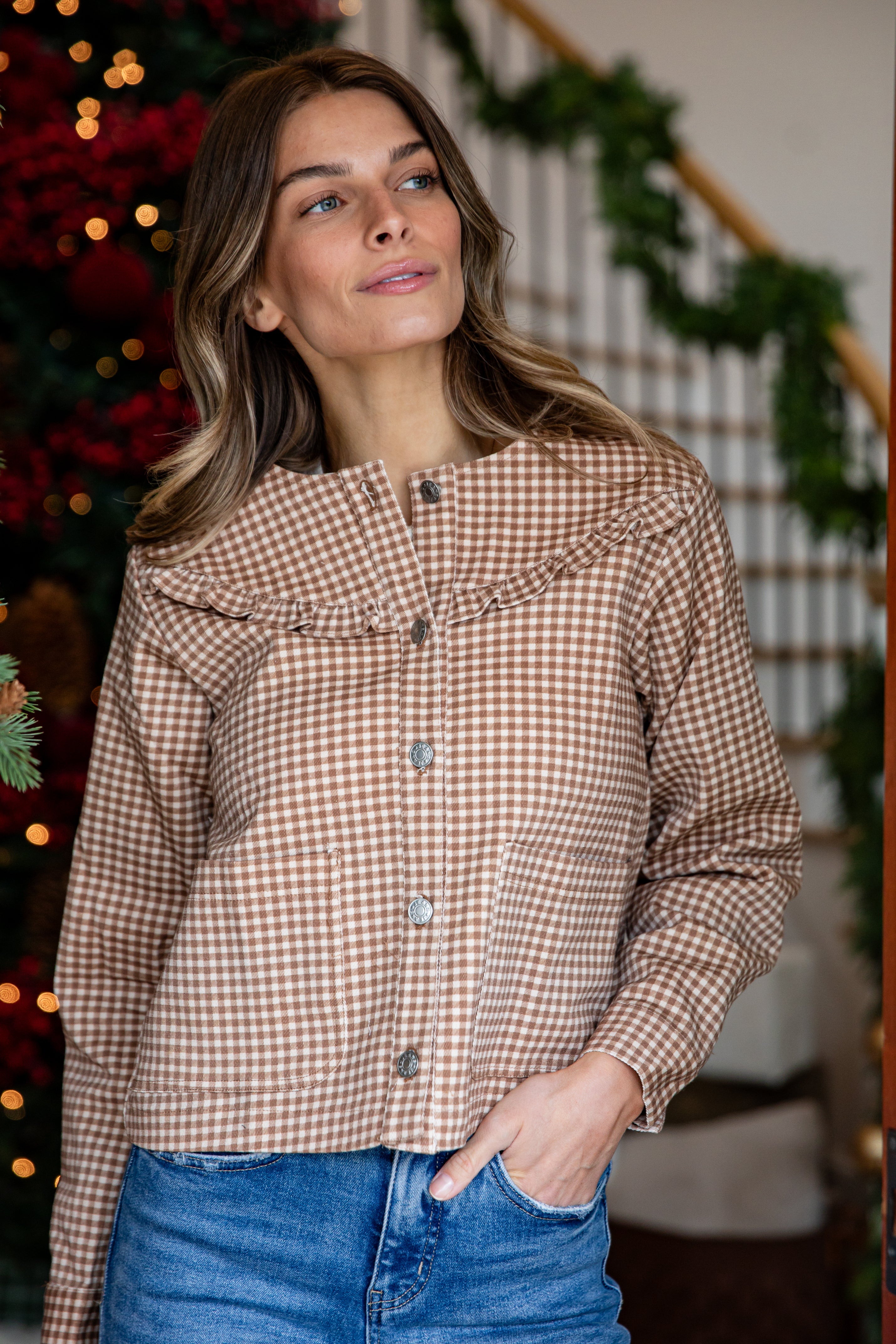 brown gingham jacket