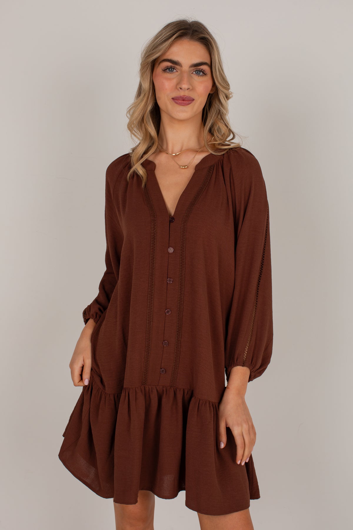 Refined Taste Brown Button-Front Mini Dress