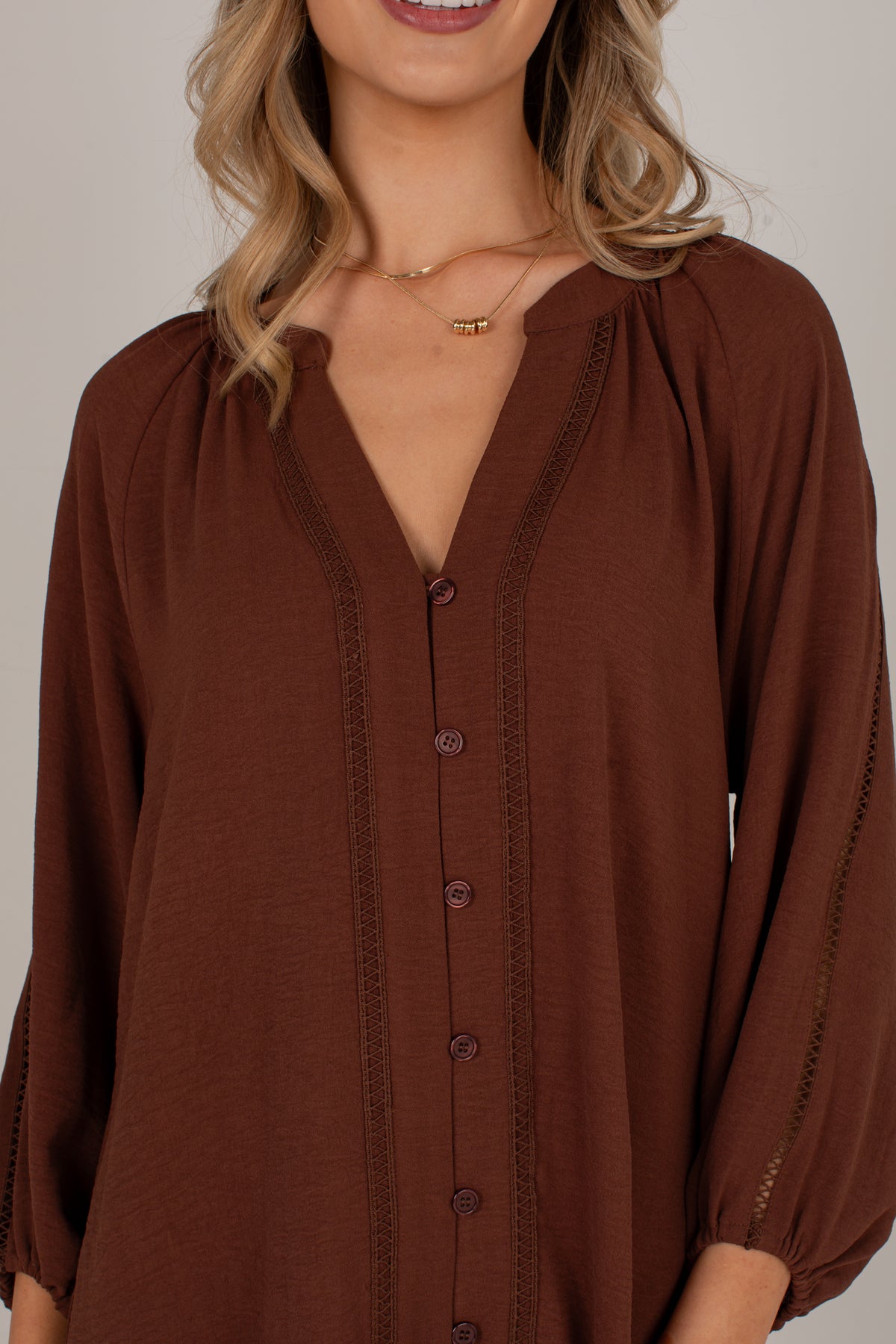 Refined Taste Brown Button-Front Mini Dress