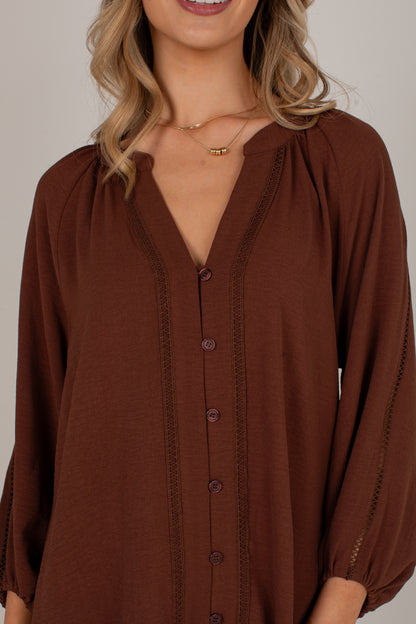 Refined Taste Brown Button-Front Mini Dress