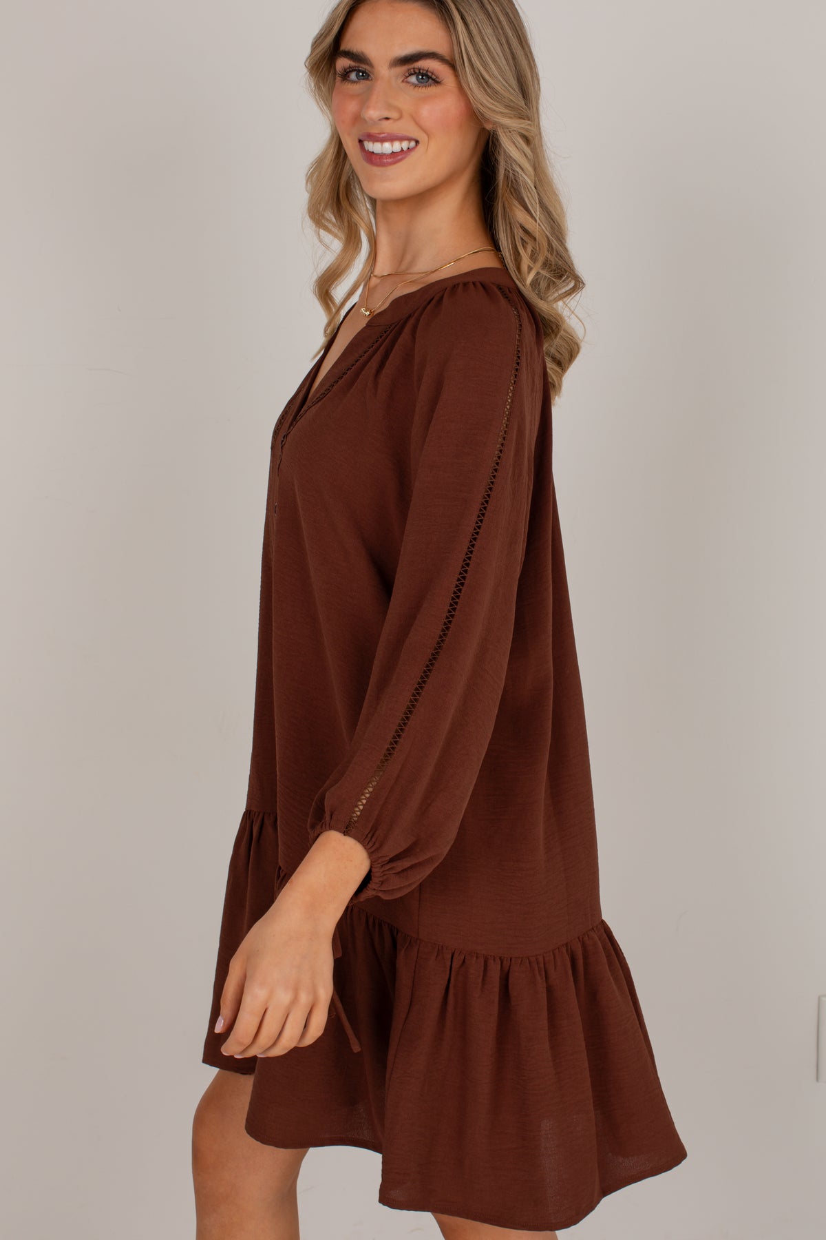 Refined Taste Brown Button-Front Mini Dress
