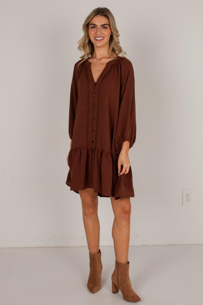 Refined Taste Brown Button-Front Mini Dress