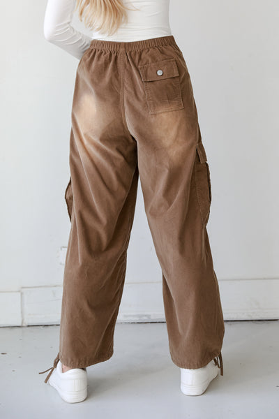 high rise Brown Corduroy Cargo Pants