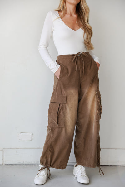 Brown Corduroy Cargo Pants front view
