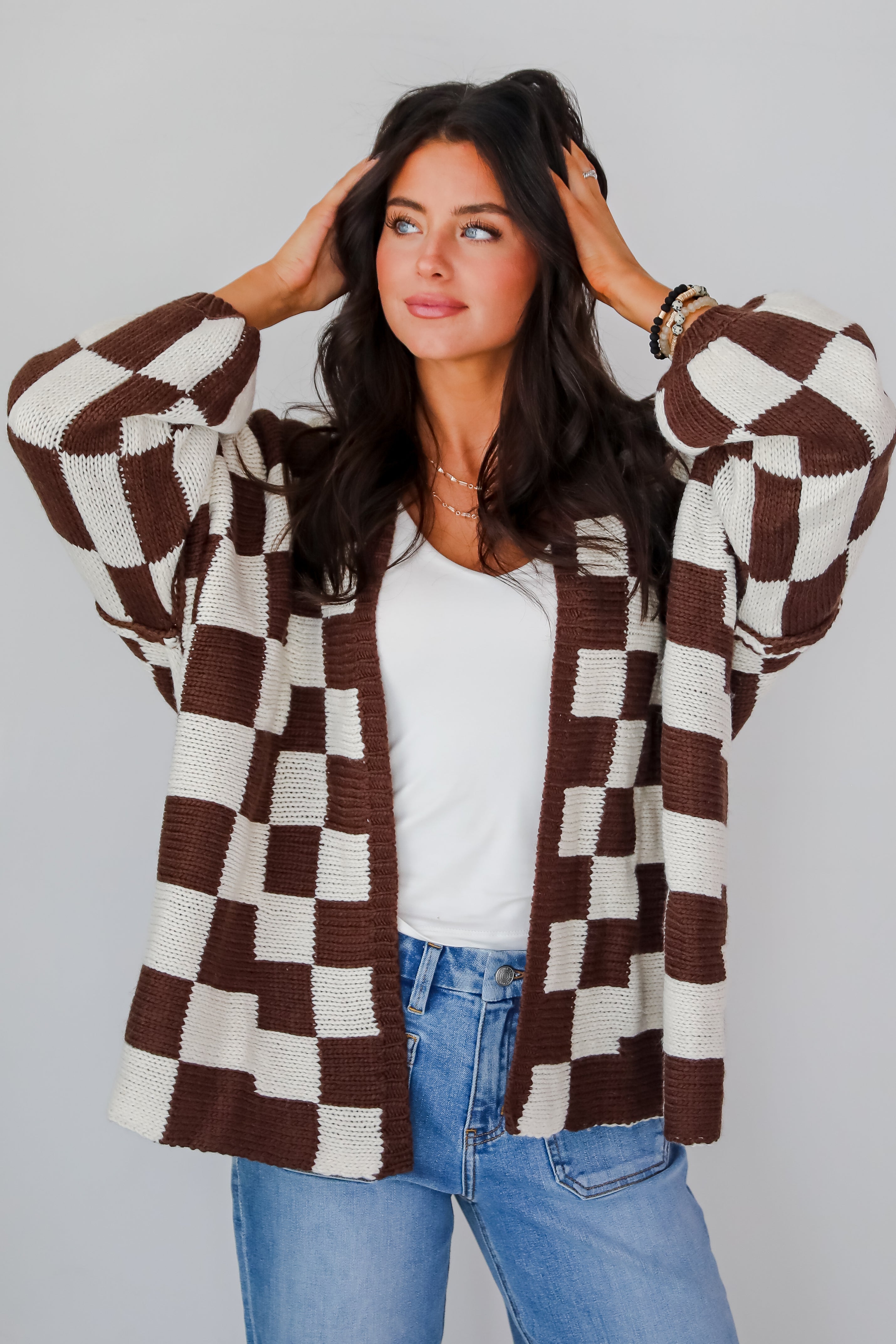 Marvelously Cozy Checkered Sweater Cardigan