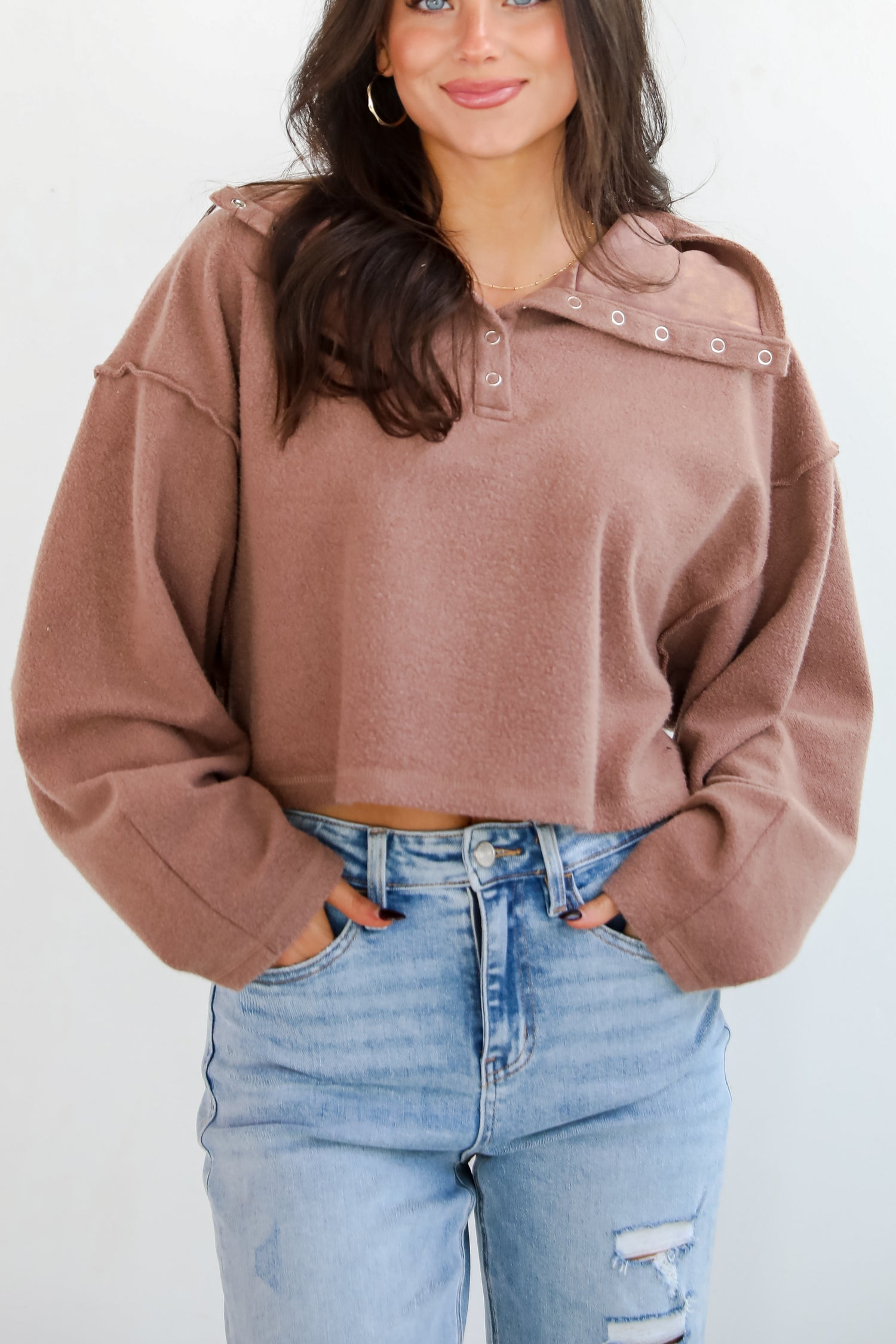 Snuggly Chic Brown Collared Pullover