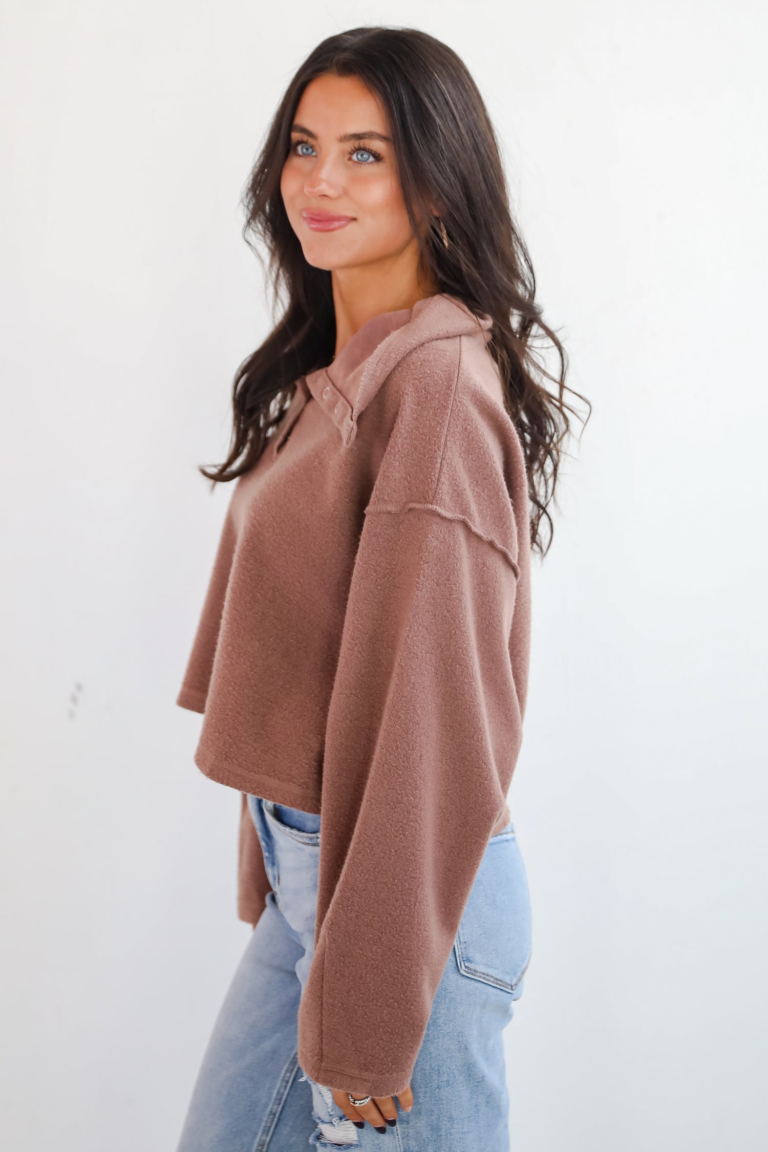 Snuggly Chic Brown Collared Pullover