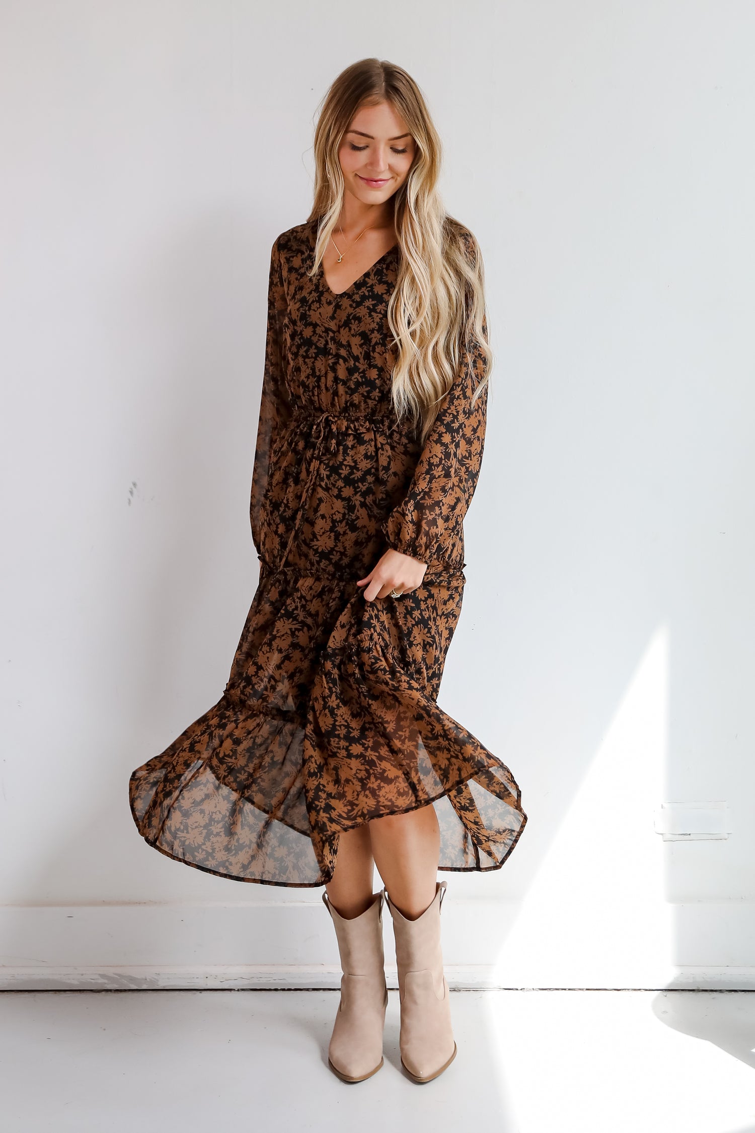 Graceful Glamour Black Floral Midi Dress