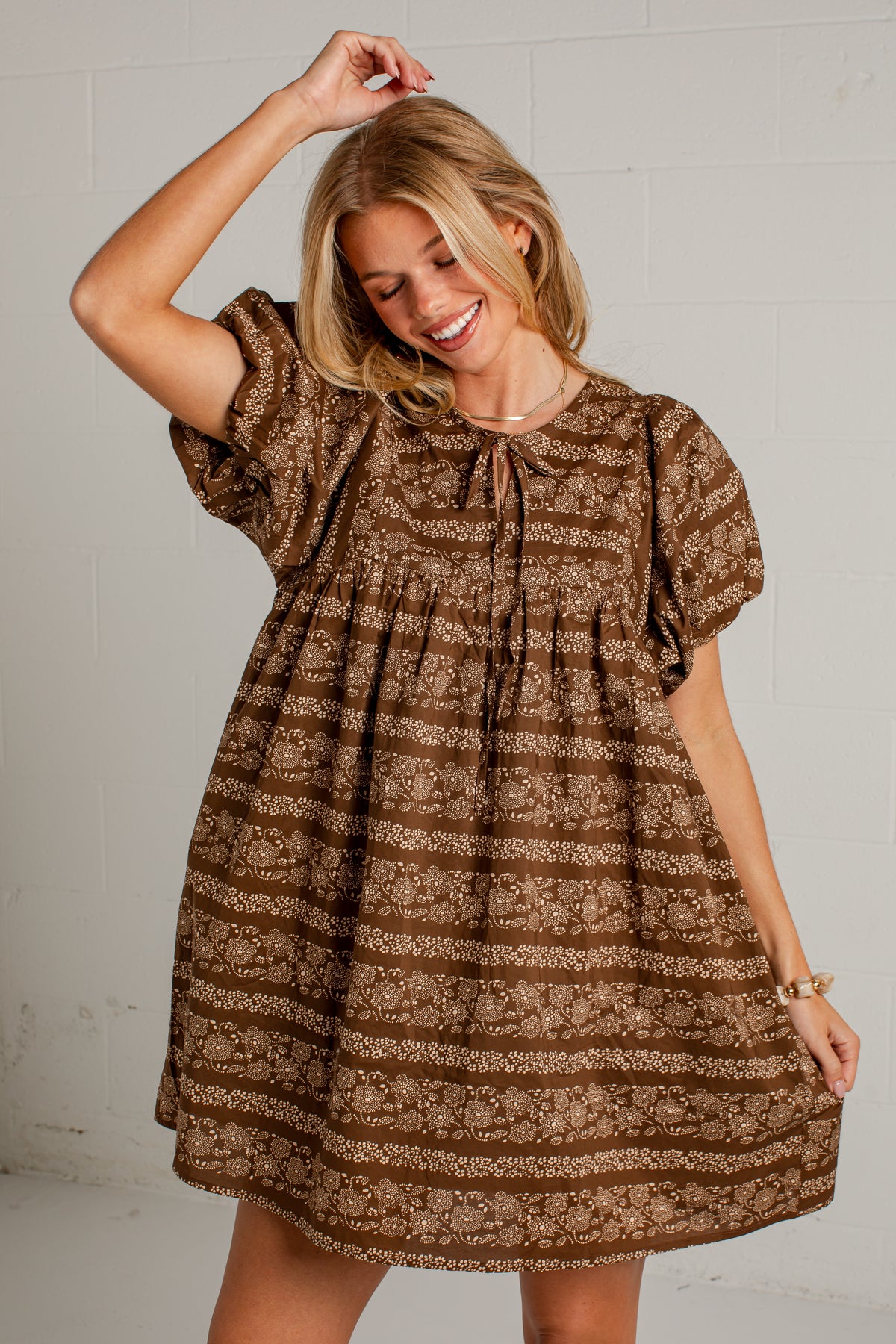 Apple Blossom Brown Floral Mini Dress