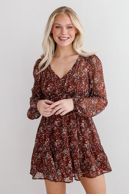 Charming Invitation Brown Floral Mini Dress