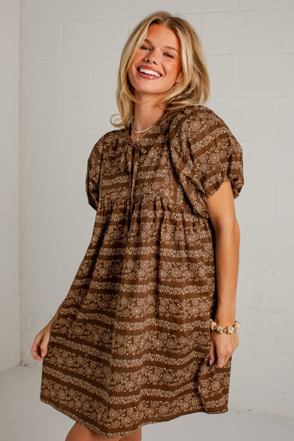Apple Blossom Brown Floral Mini Dress