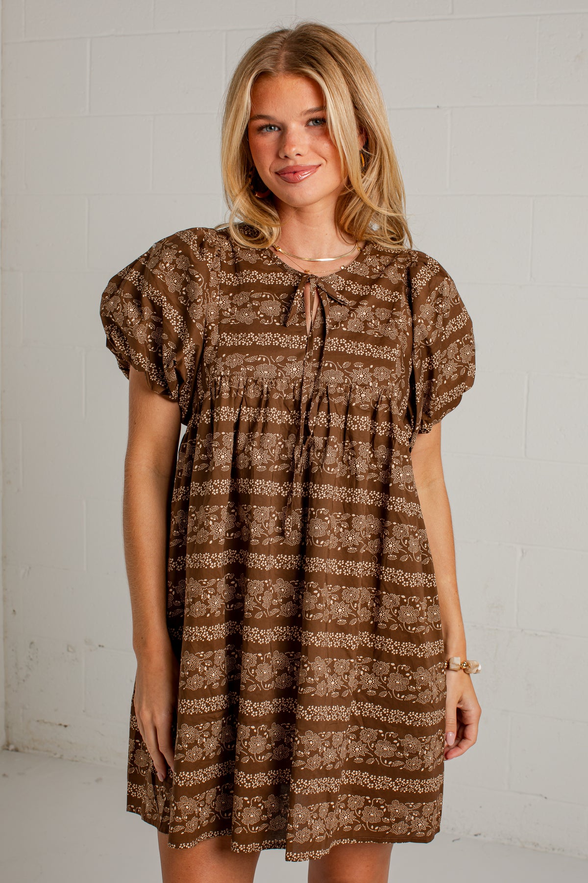 Apple Blossom Brown Floral Mini Dress