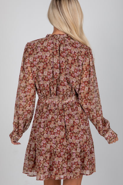 Floral dress worn by a person on a plain background