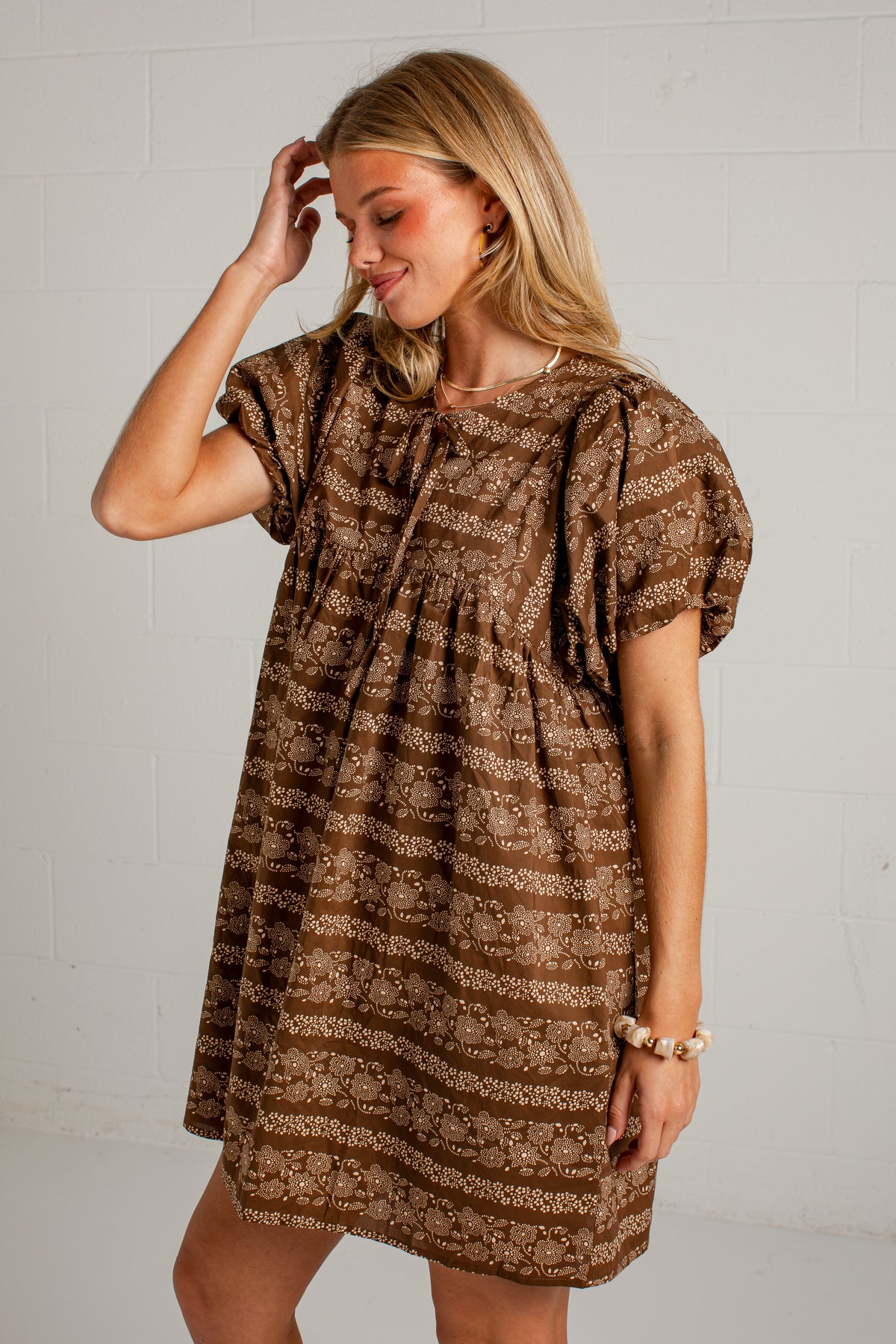 Apple Blossom Brown Floral Mini Dress