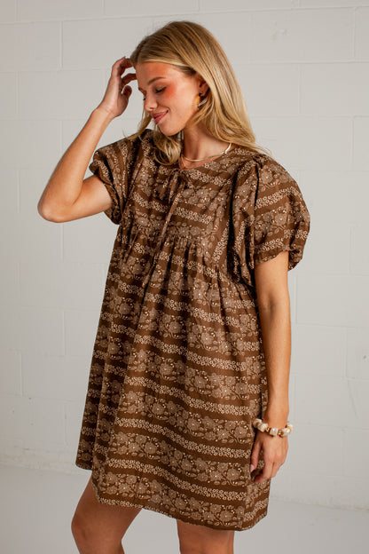 Apple Blossom Brown Floral Mini Dress