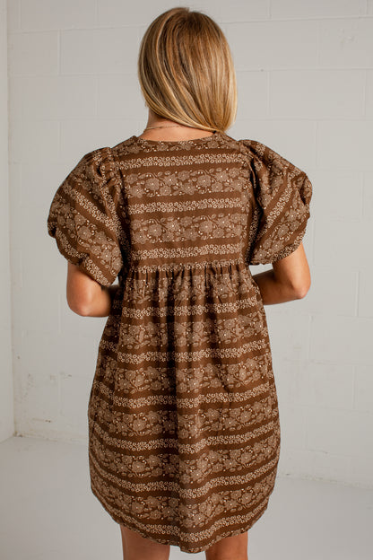 Apple Blossom Brown Floral Mini Dress