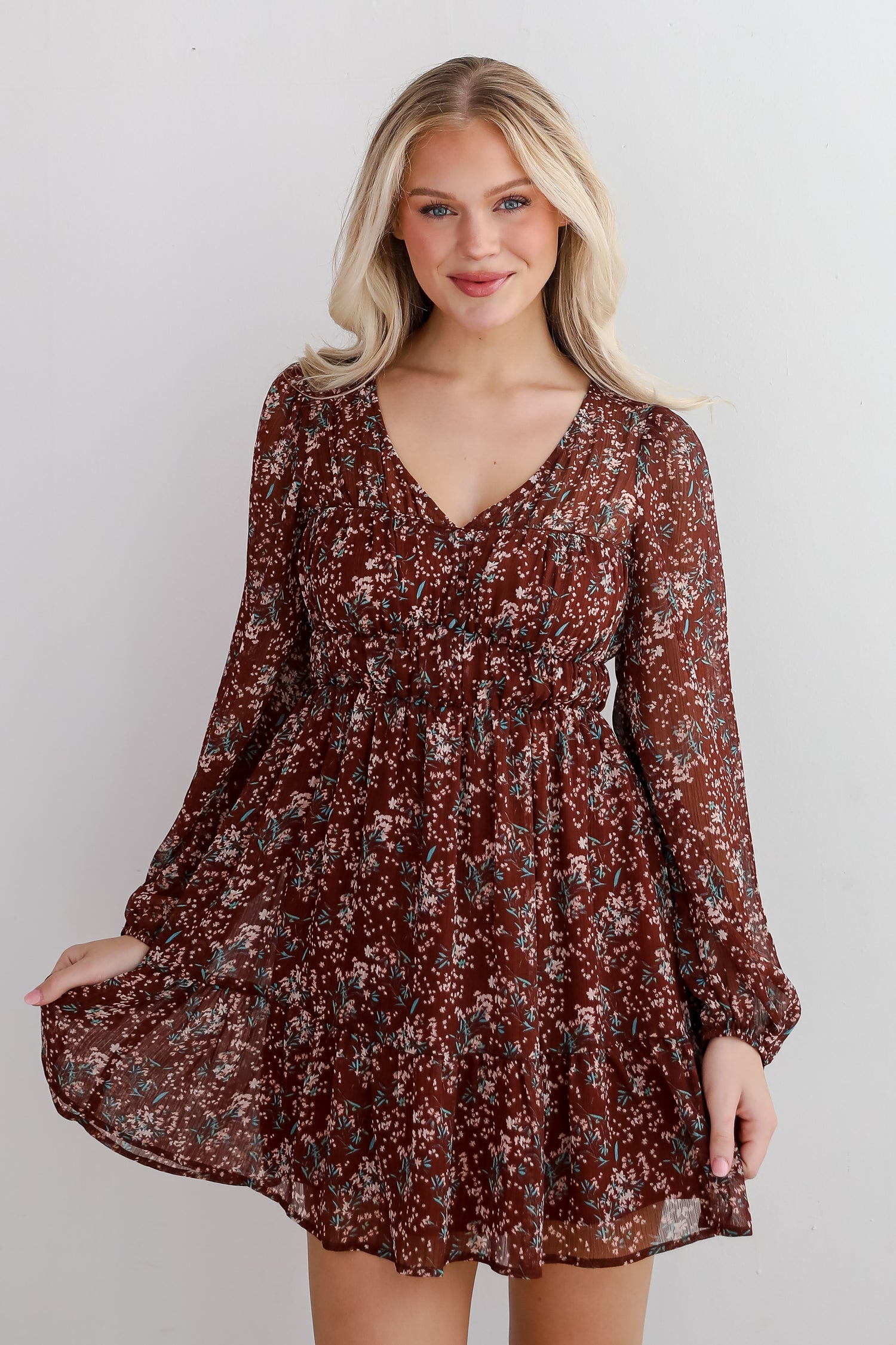 Charming Invitation Brown Floral Mini Dress