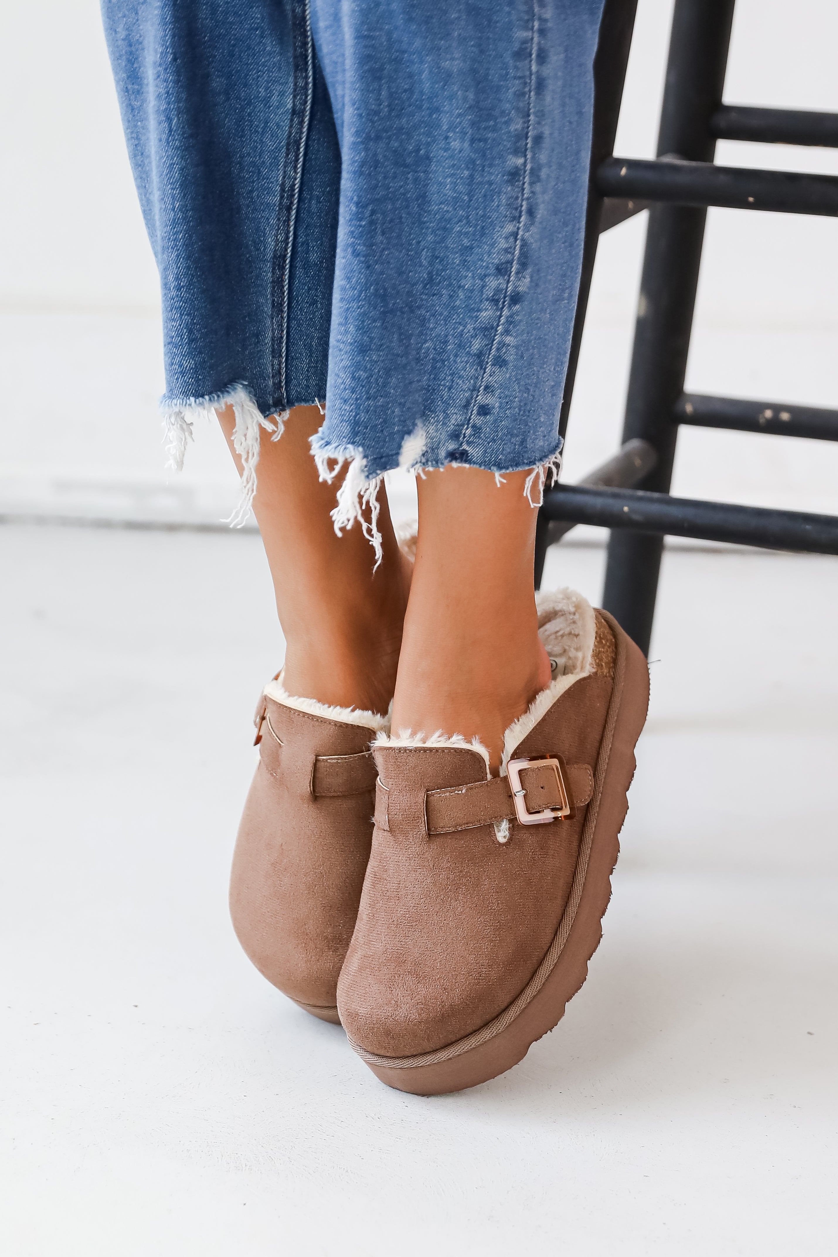 Fuzzy Feelings Taupe Fur Lined Platform Slip-On Clogs