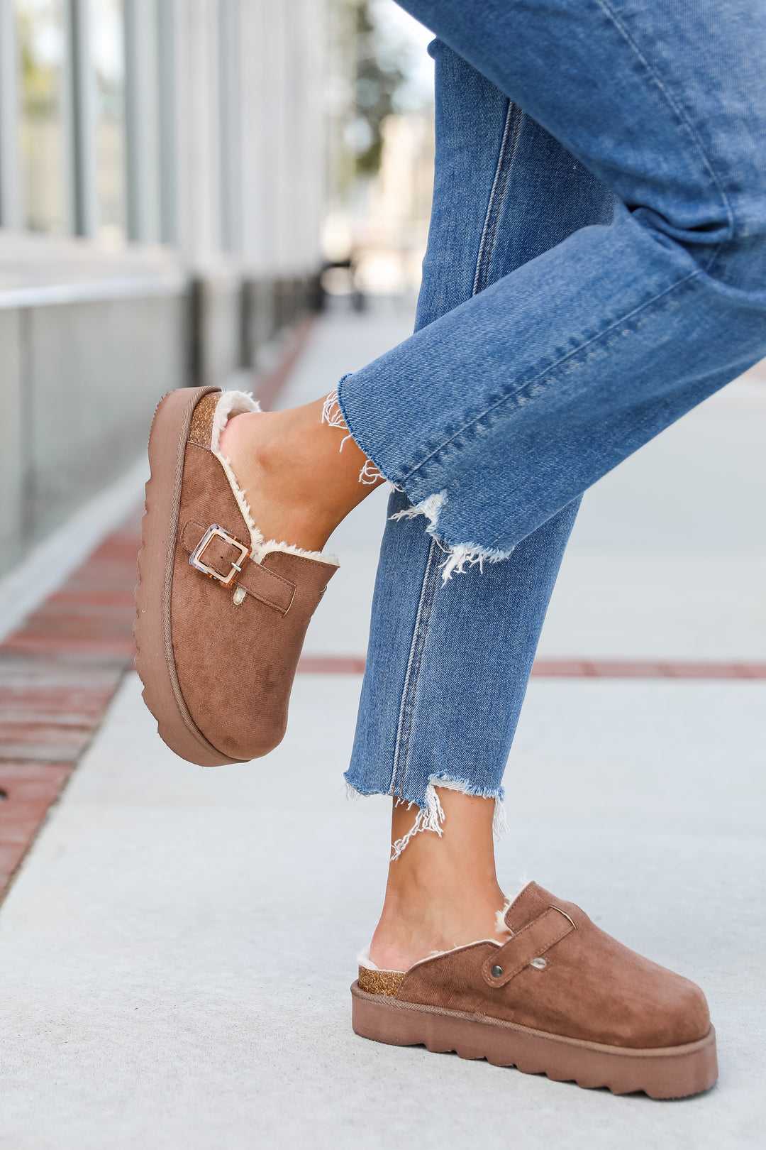 Fuzzy Feelings Taupe Fur Lined Platform Slip-On Clogs