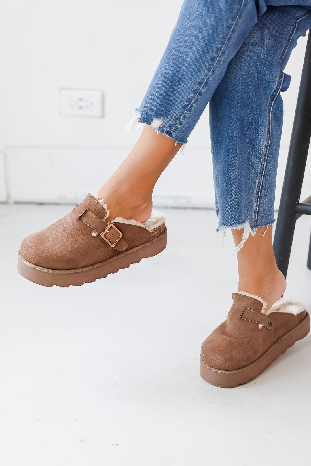 Fuzzy Feelings Taupe Fur Lined Platform Slip-On Clogs