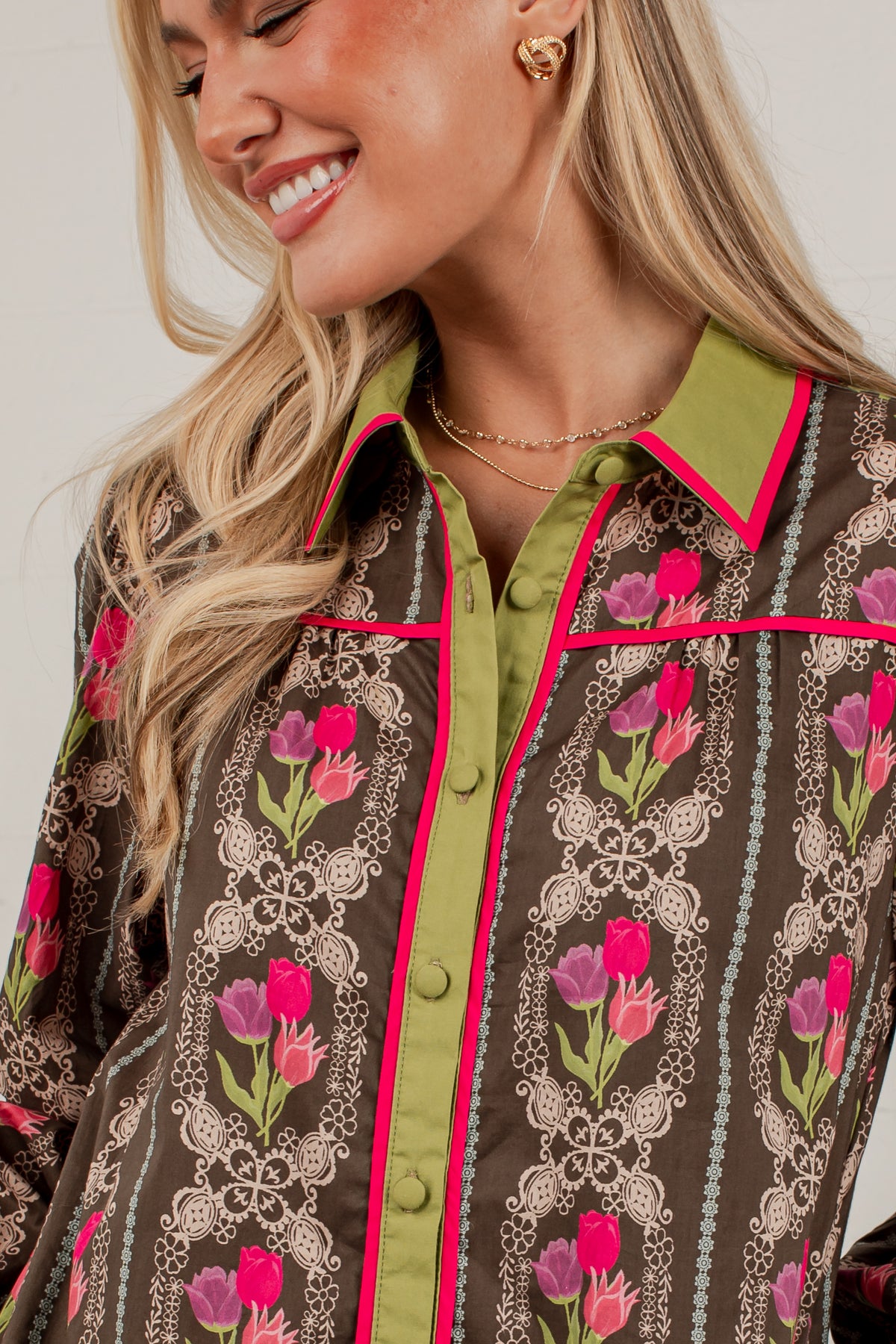 A Painted Garden Floral Brown Collared Mini Dress