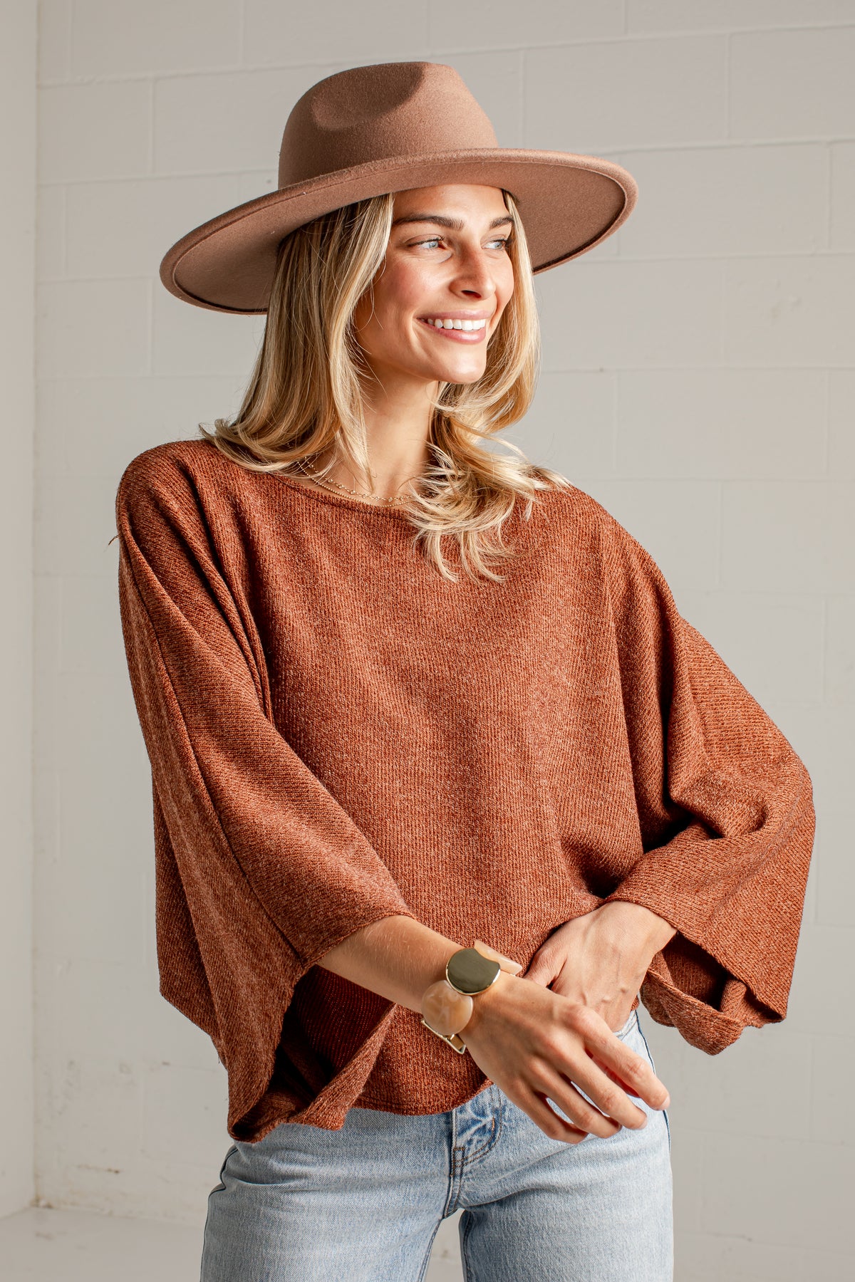 Soft Steps Brown Relaxed Knit Top