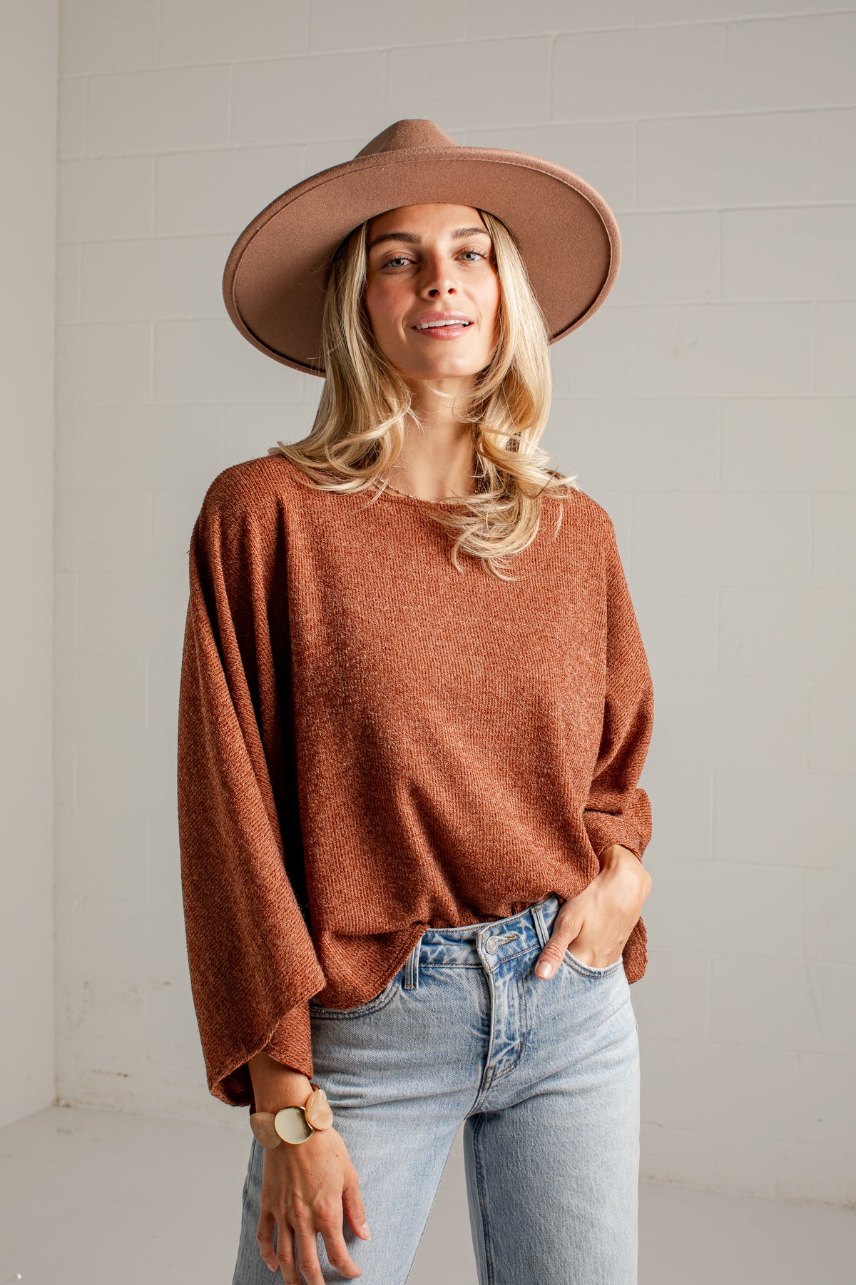 Soft Steps Brown Relaxed Knit Top