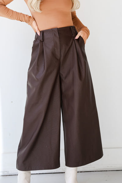 trendy Brown Leather Culotte Pants
