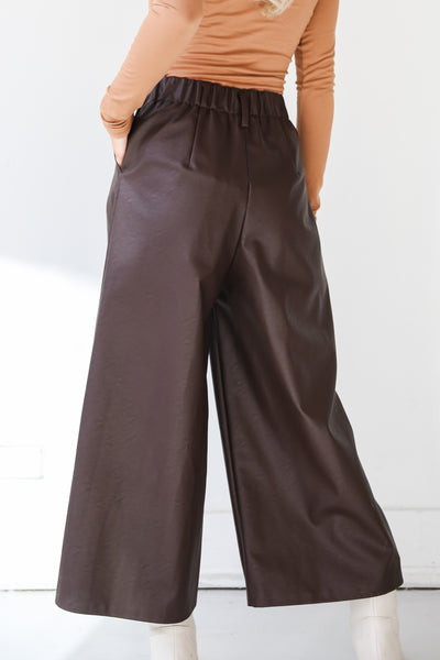 Brown Leather Culotte Pants for women