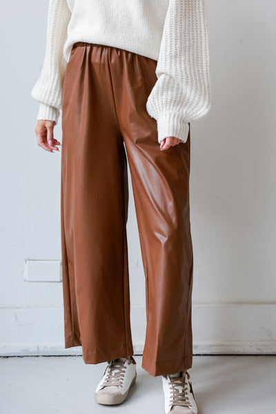 Camel Leather Pants front view